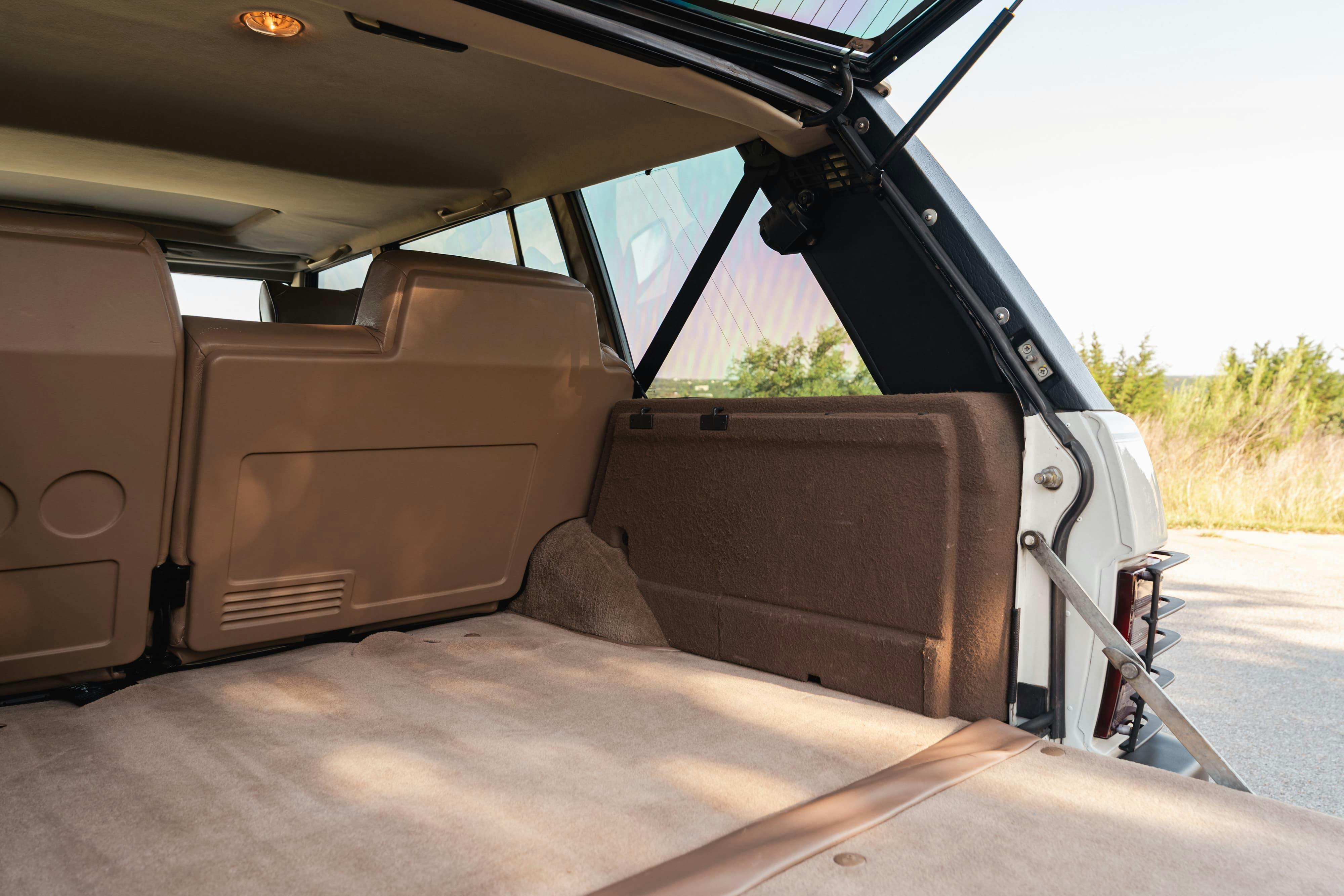Interior of a 1995 White Land Rover Range Rover County Long Wheel Base in Austin, TX.