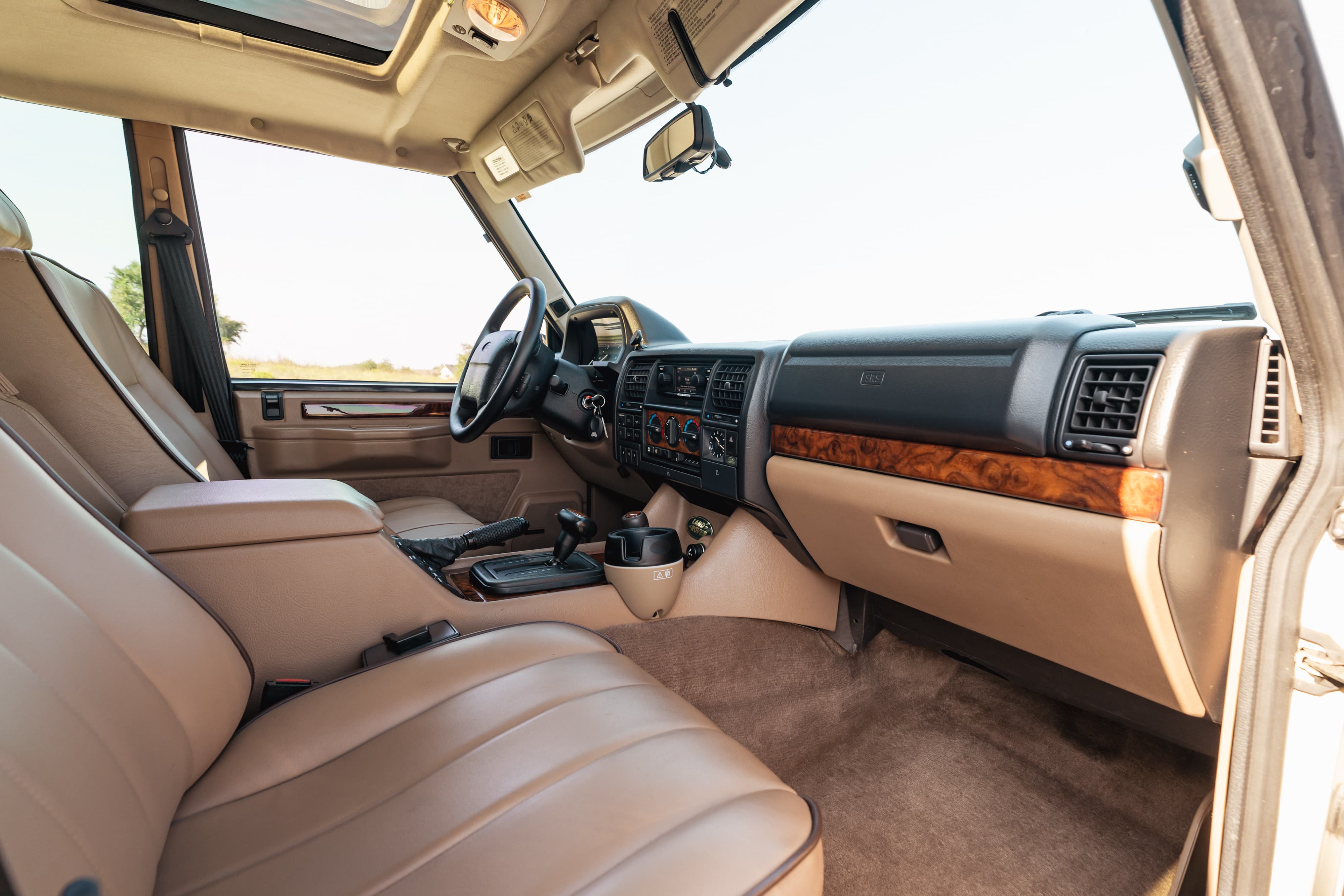 Interior of a 1995 White Land Rover Range Rover County Long Wheel Base in Austin, TX.