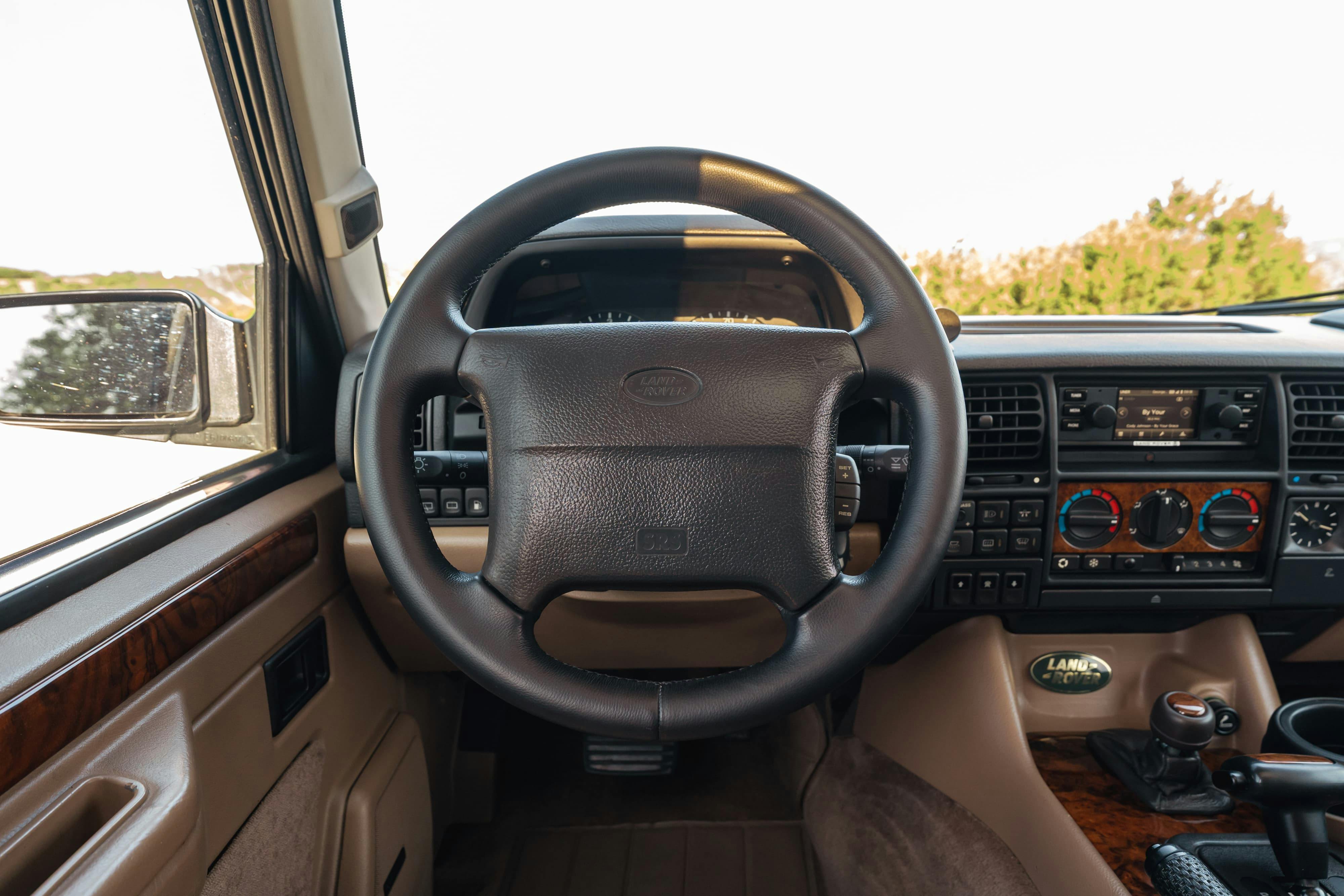 Interior of a 1995 White Land Rover Range Rover County Long Wheel Base in Austin, TX.