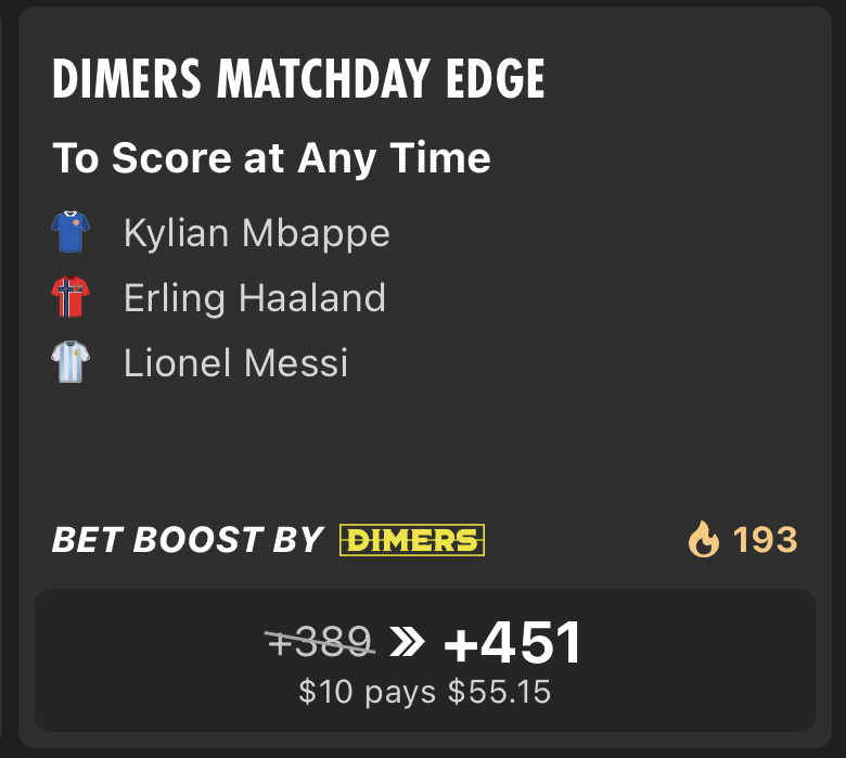 bet365 parlay for Messi, Mbappe and Haaland.