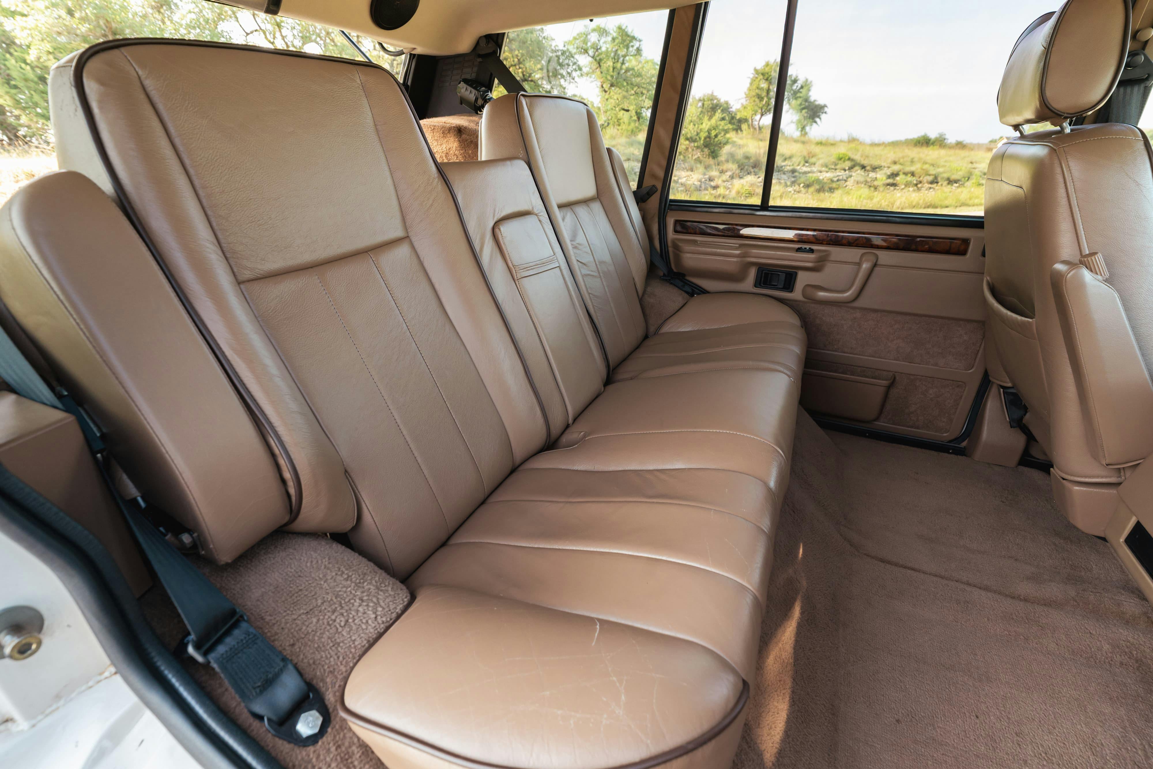 Interior of a 1995 White Land Rover Range Rover County Long Wheel Base in Austin, TX.