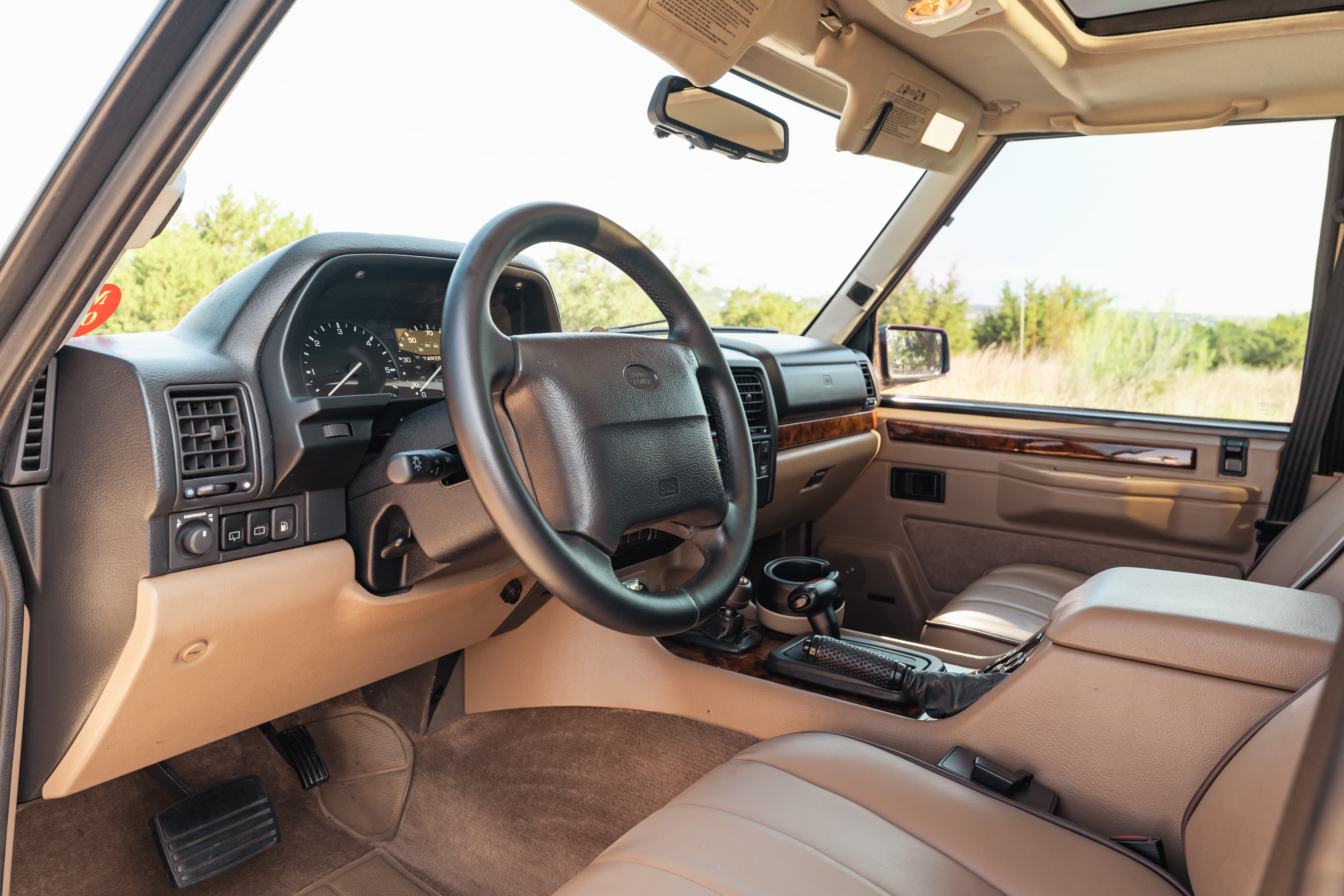 Interior of a 1995 White Land Rover Range Rover County Long Wheel Base in Austin, TX.