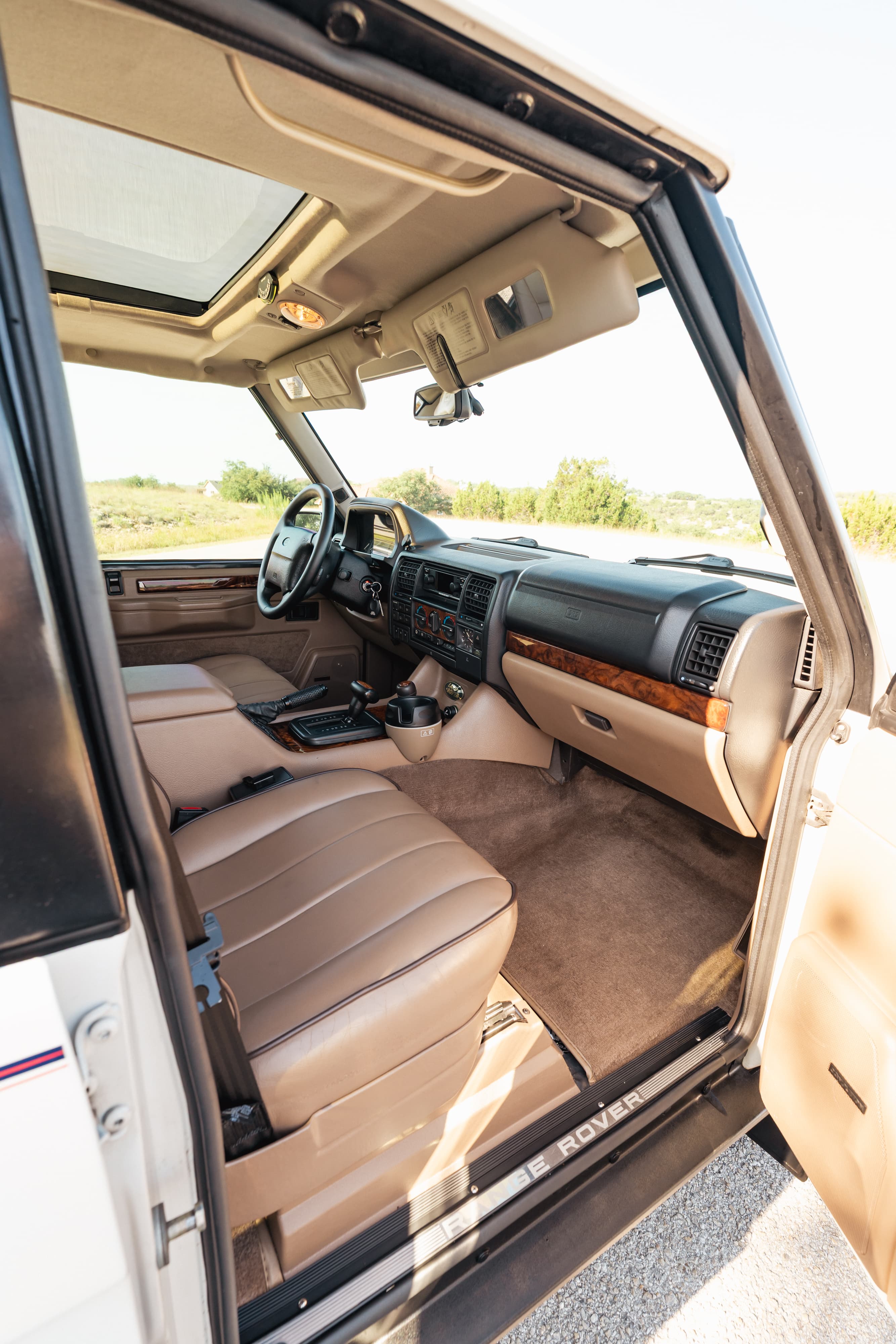 Interior of a 1995 White Land Rover Range Rover County Long Wheel Base in Austin, TX.