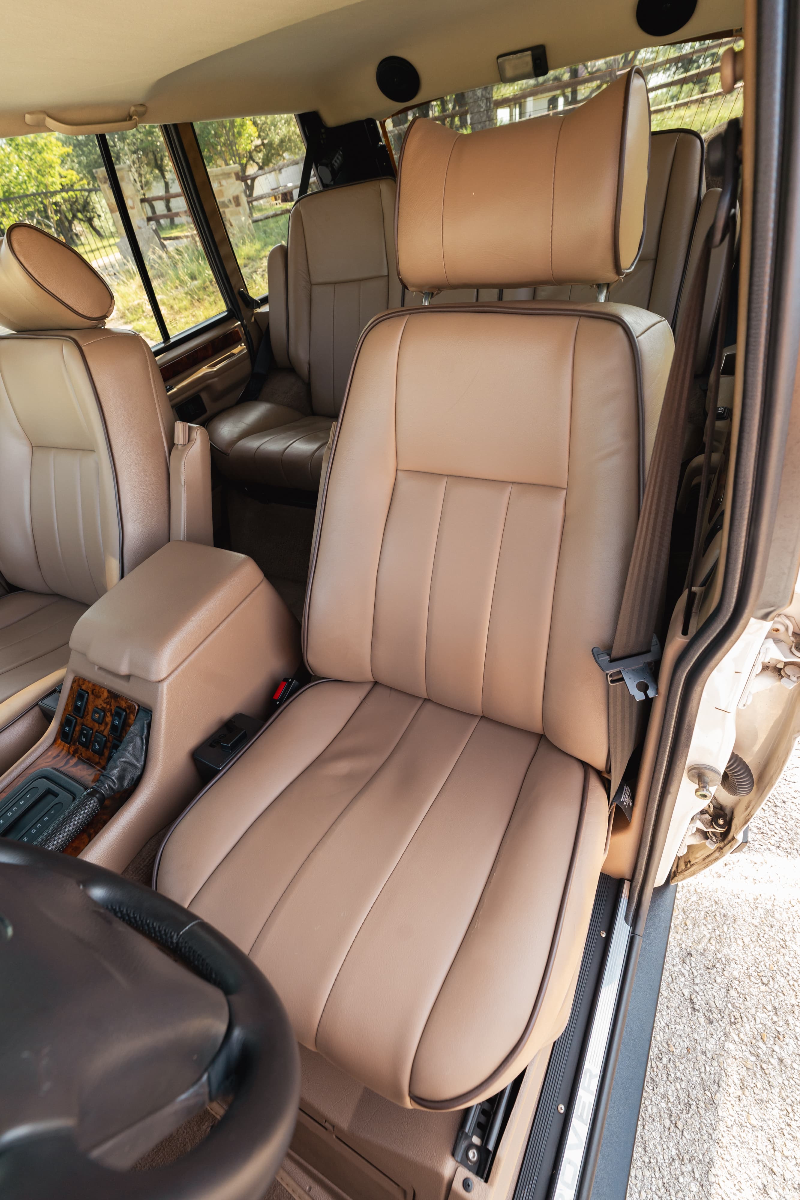 Interior of a 1995 White Land Rover Range Rover County Long Wheel Base in Austin, TX.