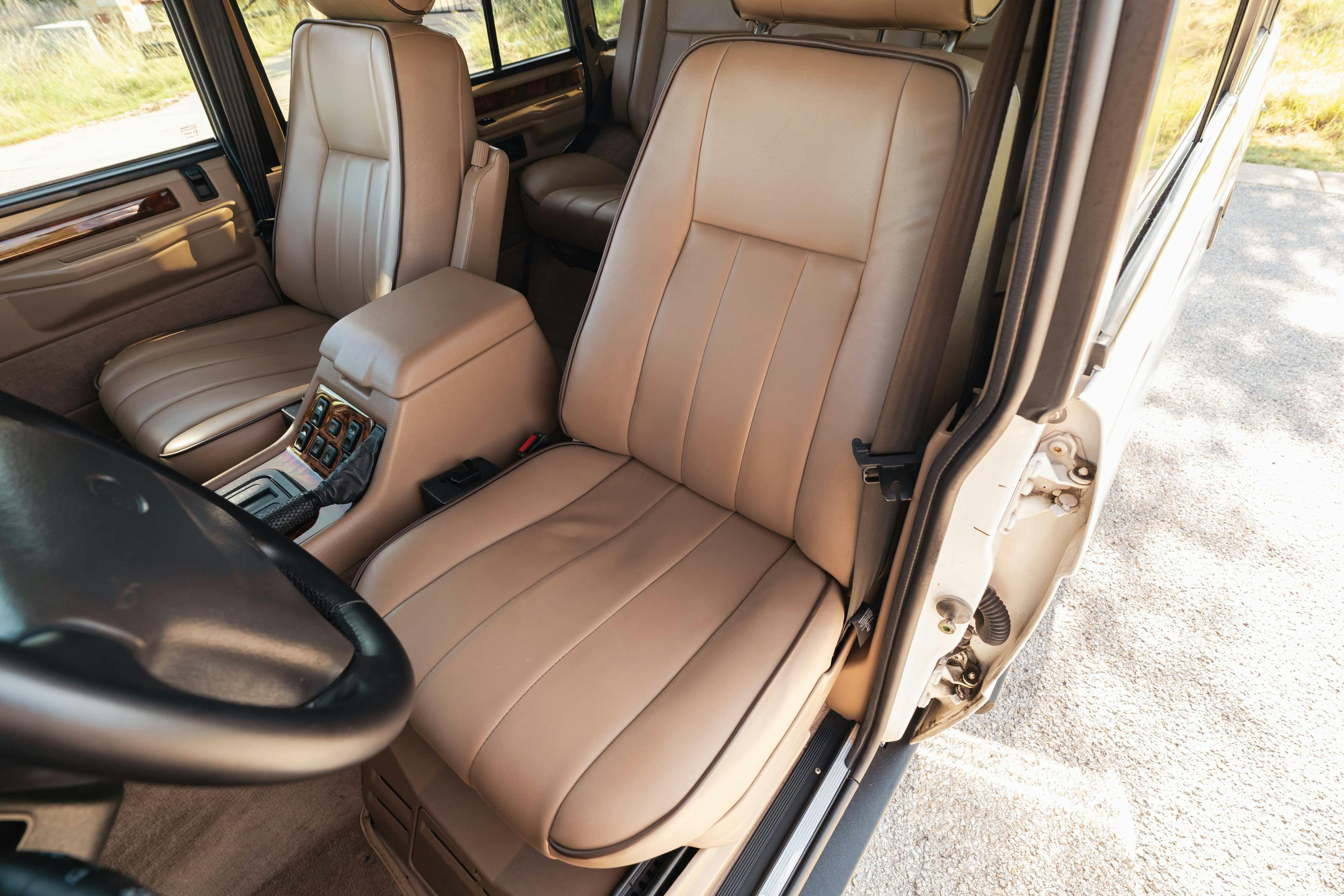Interior of a 1995 White Land Rover Range Rover County Long Wheel Base in Austin, TX.