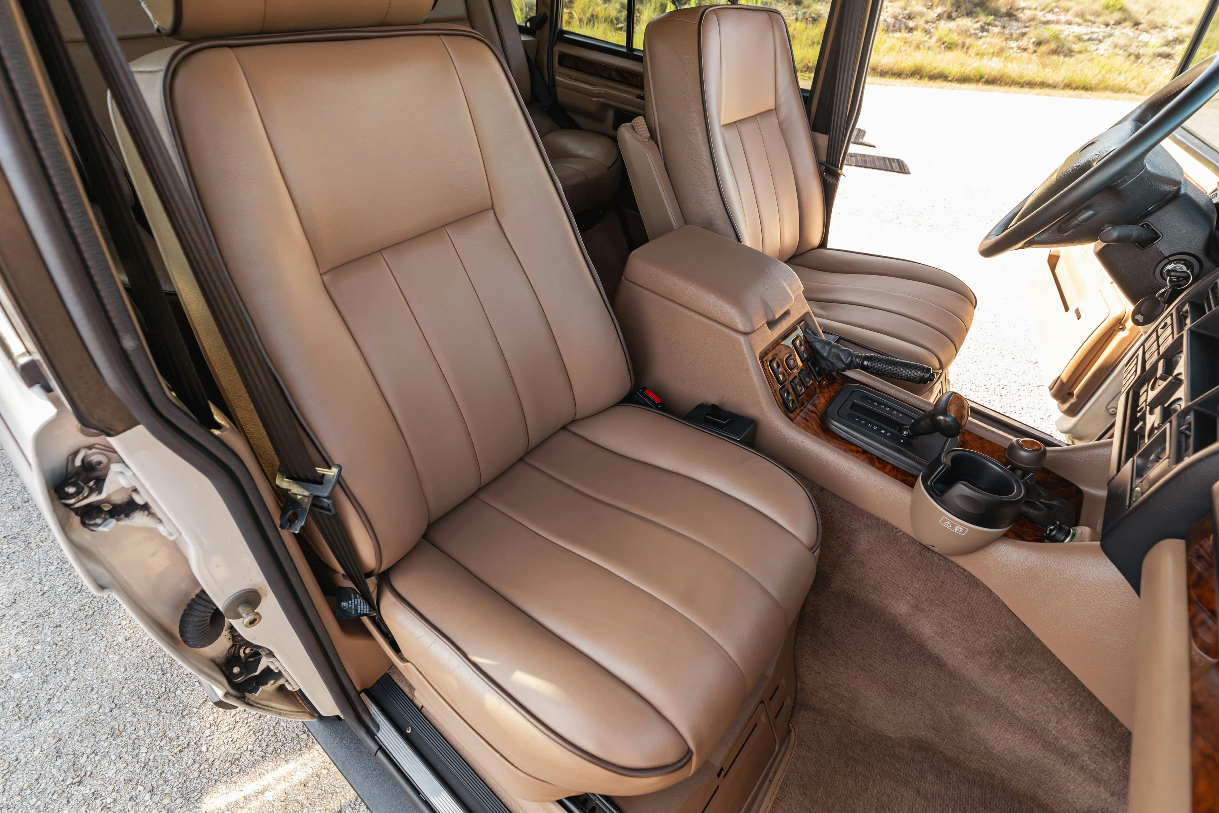 Interior of a 1995 White Land Rover Range Rover County Long Wheel Base in Austin, TX.