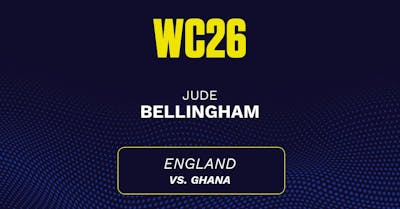 Jude Bellingham's predicted stats vs. Ghana, including anytime goal projection