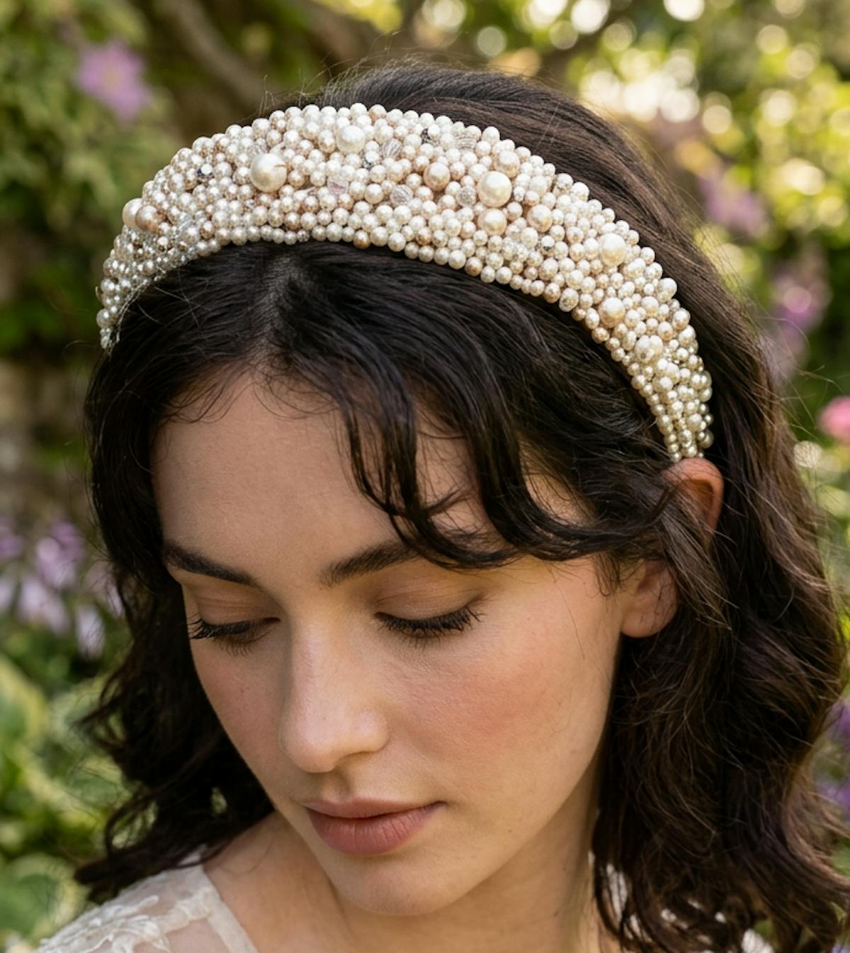 Cream Pearl wide headband one of a kind upcycled hairband accessory gift for her