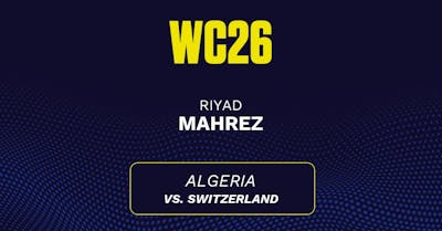 Riyad Mahrez' predicted stats vs. Switzerland, including anytime goal projection