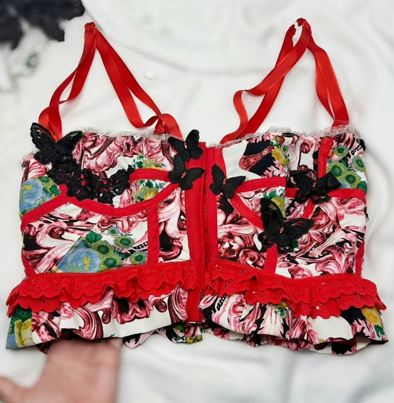 Cottagecore Corset with black butterflies