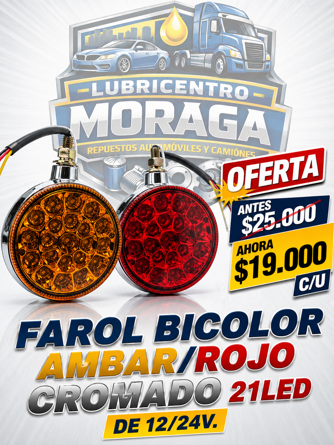 FAROL BICOLOR CROMADO 21 LED DE 12 A 24 V. 