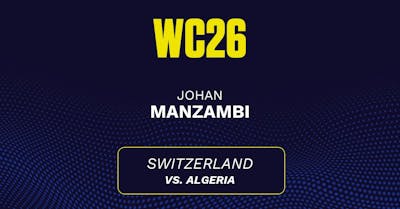 Johan Manzambi's predicted stats vs. Algeria, including anytime goal projection