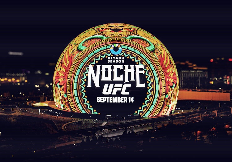 The illuminated Sphere in Las Vegas showcasing the Noche UFC event on September 14.