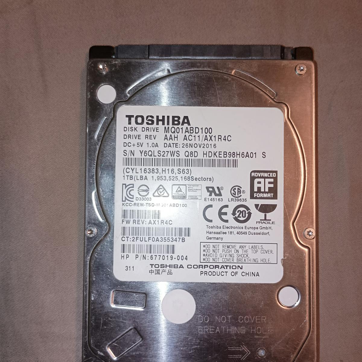 Toshiba 1TB Laptop HDD