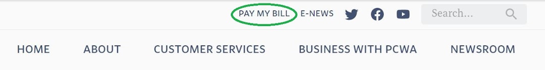PCWA.net Pay My Bill Button in menu