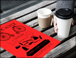 Affiche rouge fluo imprimée en noir sur papier fluorescent 80 g