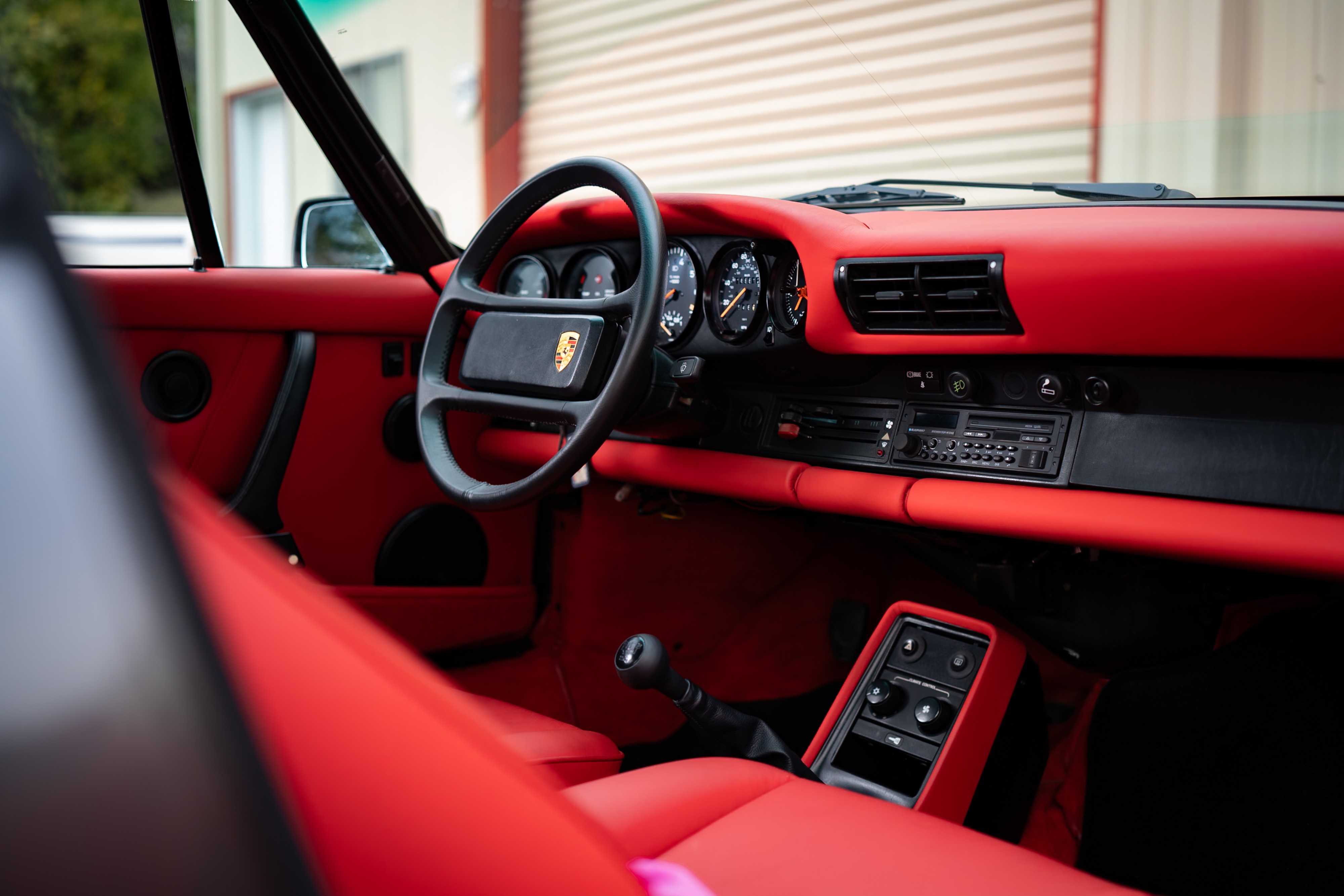 Red interior on a 1989 Porsche 911 Turbo M505 Slant Nose.