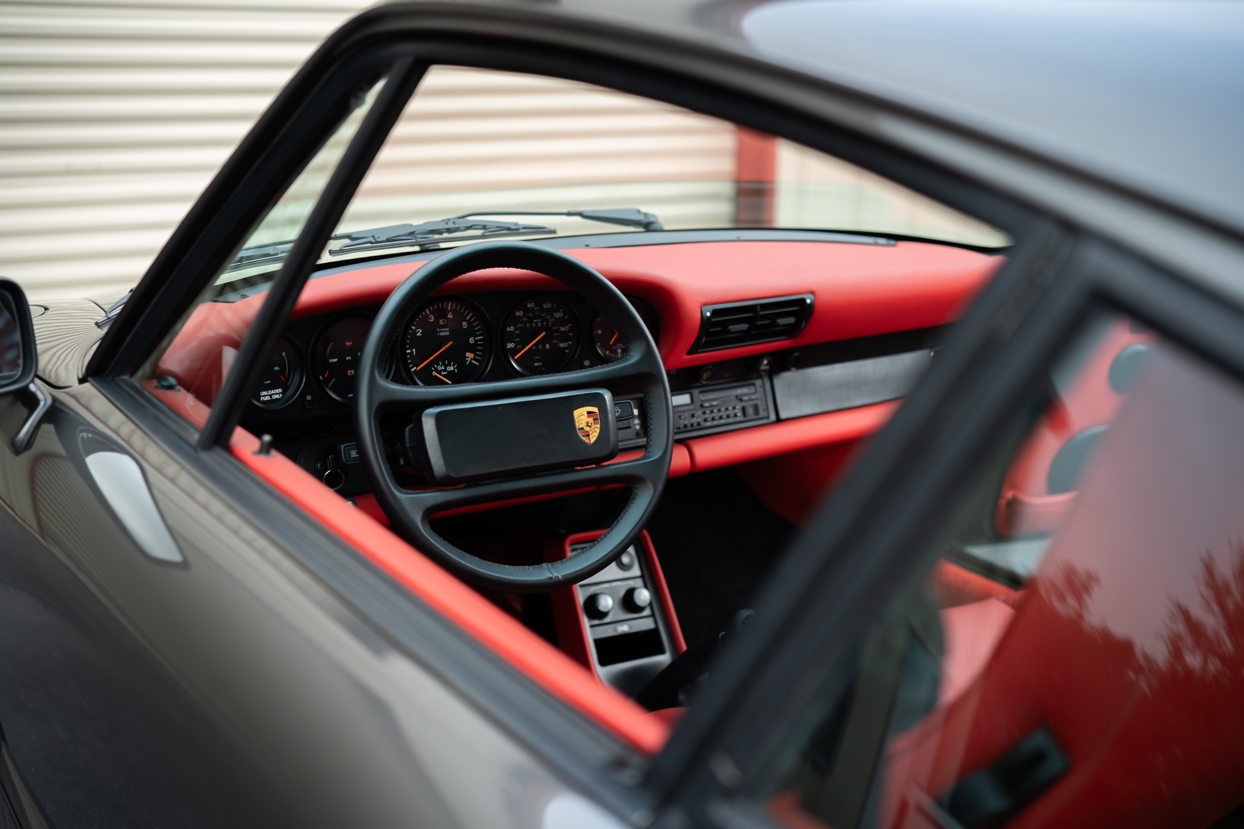 Red interior on a 1989 Porsche 911 Turbo M505 Slant Nose.