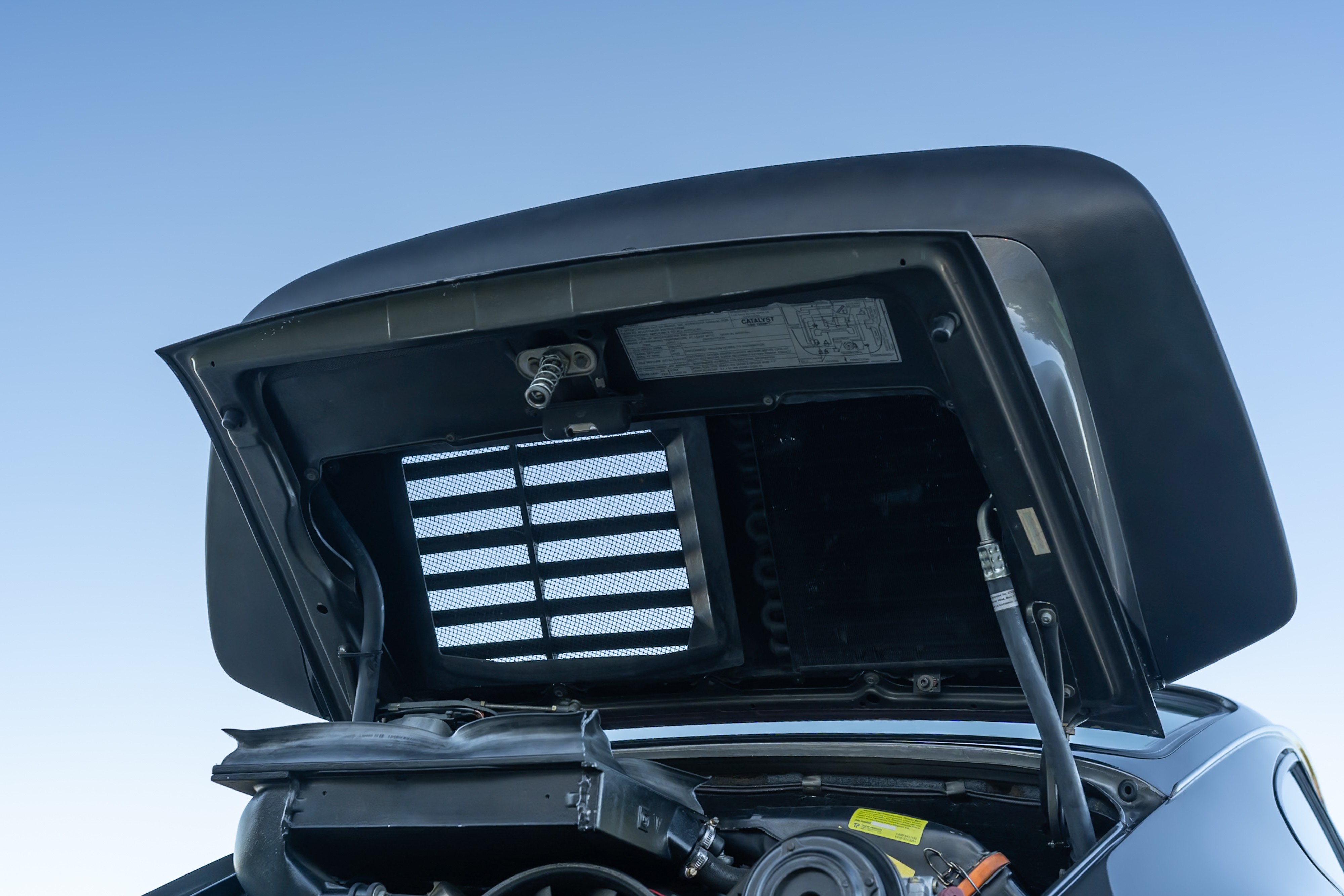 Engine cover on a 1989 Porsche 911 Turbo M505 Slant Nose.