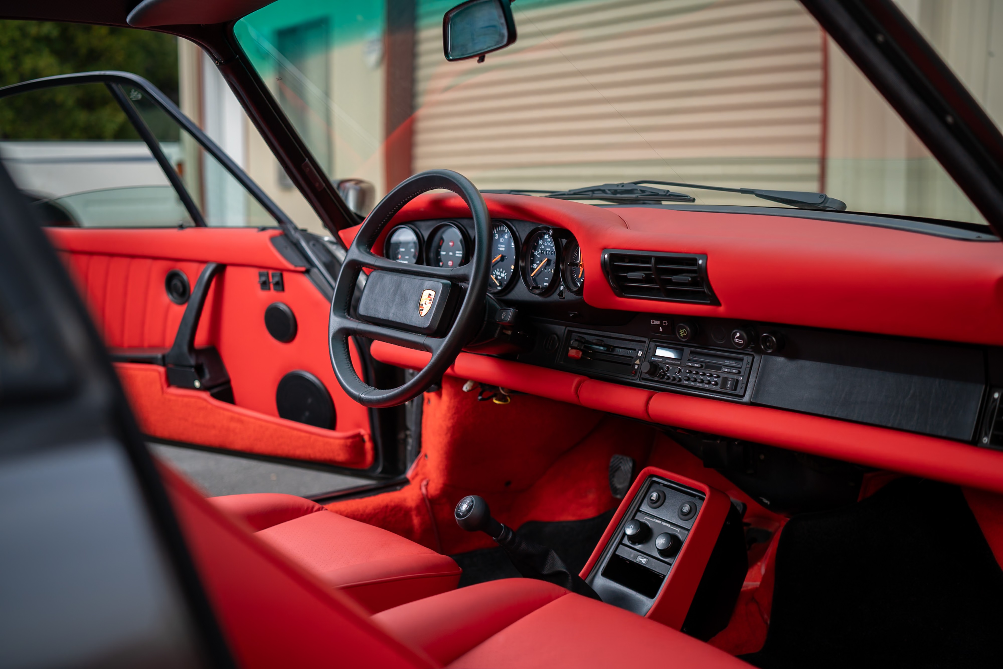 Red interior on a 1989 Porsche 911 Turbo M505 Slant Nose.