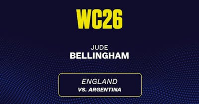 Jude Bellingham's predicted stats vs. Argentina, including anytime goal projection