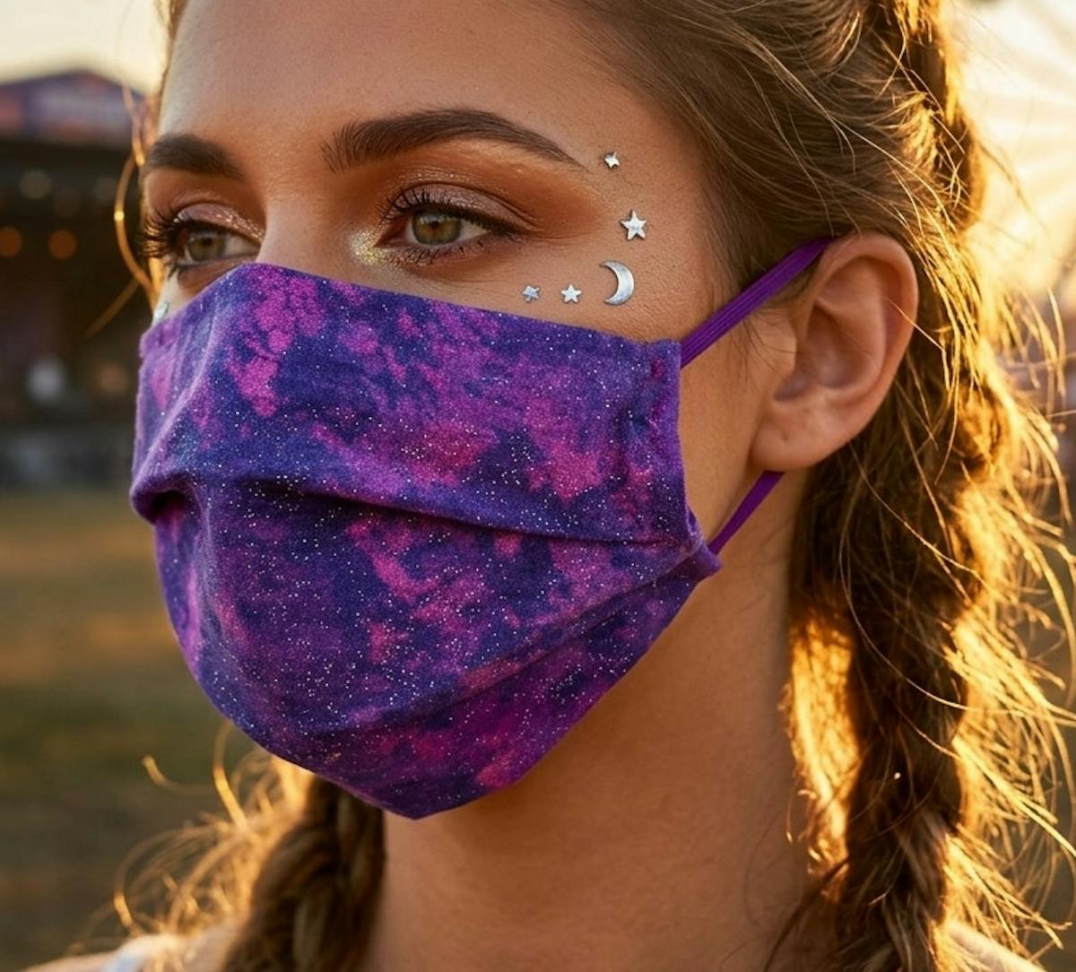 Purple Glitter Face Mask two layers with a filter pocket opening