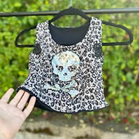 Skull Bra Top, Gothic Sports Bra, Goth Loungewear Bralette, Whimsigoth Upcycled Clothing Womens Leopard Print Tank Top with Sequins Skeleton