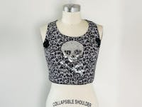 Skull Bra Top, Gothic Sports Bra, Goth Loungewear Bralette, Whimsigoth Upcycled Clothing Womens Leopard Print Tank Top with Sequins Skeleton
