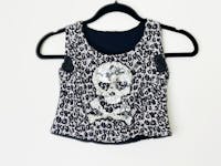 Skull Bra Top, Gothic Sports Bra, Goth Loungewear Bralette, Whimsigoth Upcycled Clothing Womens Leopard Print Tank Top with Sequins Skeleton