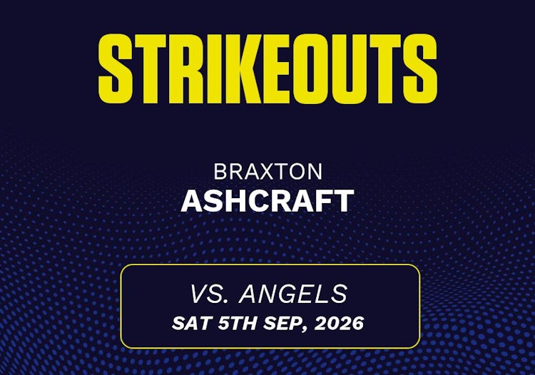 Braxton Ashcraft projected stats for Saturday, September 5, 2026.