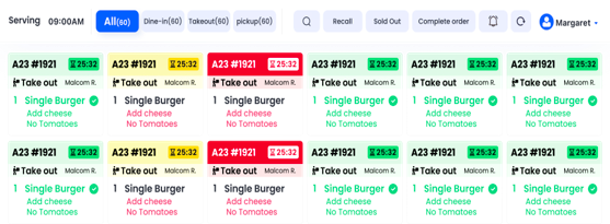<ul><li id="isPasted"><strong>Digitalized kitchen production</strong>: Real-time voice alerts to track dish status.</li><li><strong>Timeout/Rush order reminders</strong>: Facilitating kitchen adjustments for production and serving order</li><li><strong>Real-time order synchronization</strong>: Effectively reduces missed and lost orders.</li><li><strong>Fine-tuned restaurant management</strong>: Intelligent order merging and queue management.</li><li><strong>Serving dishes</strong>: Serving dishes by item or by order.</li></ul>