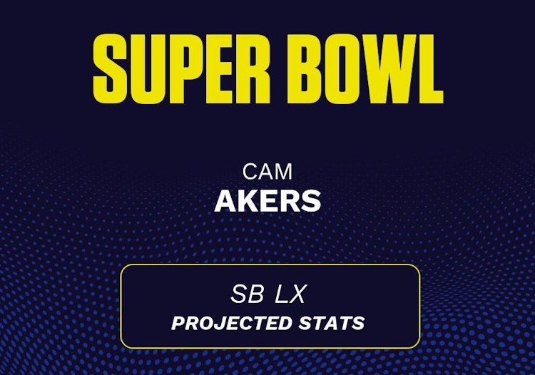 Cam Akers projected stats for the 2026 Super Bowl.