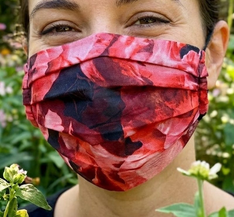 Red Rose Chiffon face mask, two layers lightweight face covering