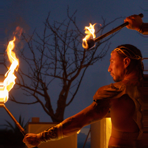 You can't miss the fire shows.
