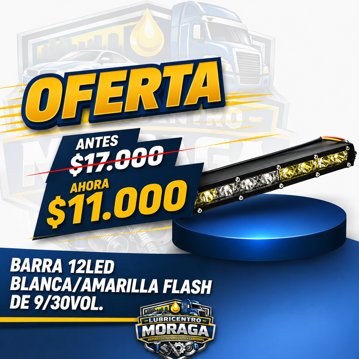BARRA 12 LED  BLANCA  AMARILLA FLASH