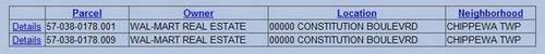 Results of assessment property search