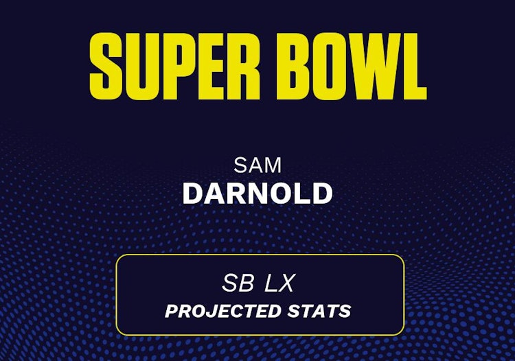Sam Darnold projected stats for the 2026 Super Bowl.