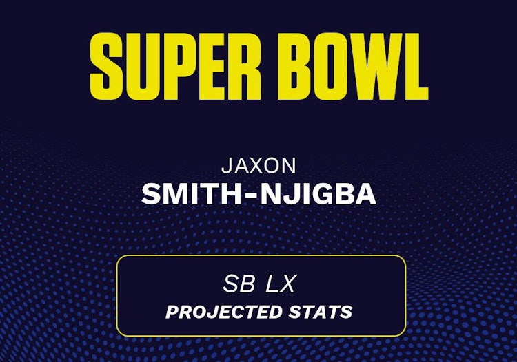 Jaxon Smith-Njigba projected stats for the 2026 Super Bowl.