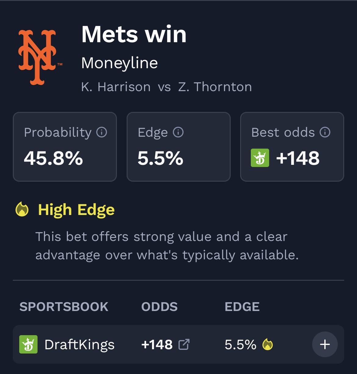 MLB New York Mets value bet.
