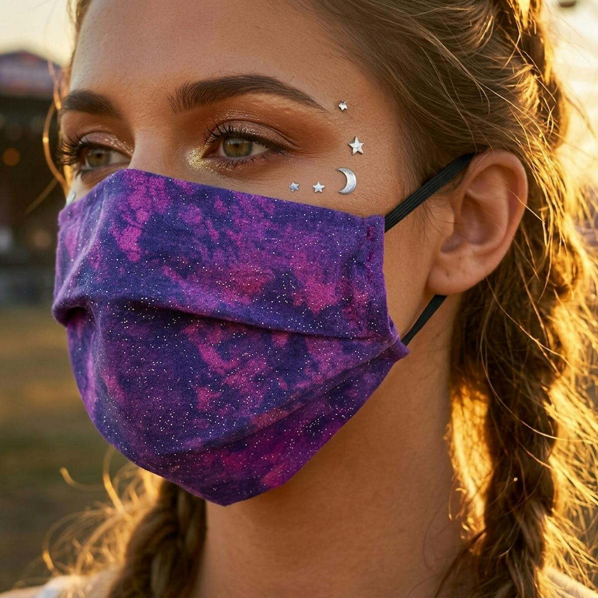 Purple Glitter Face Mask two layers reusable face coveing