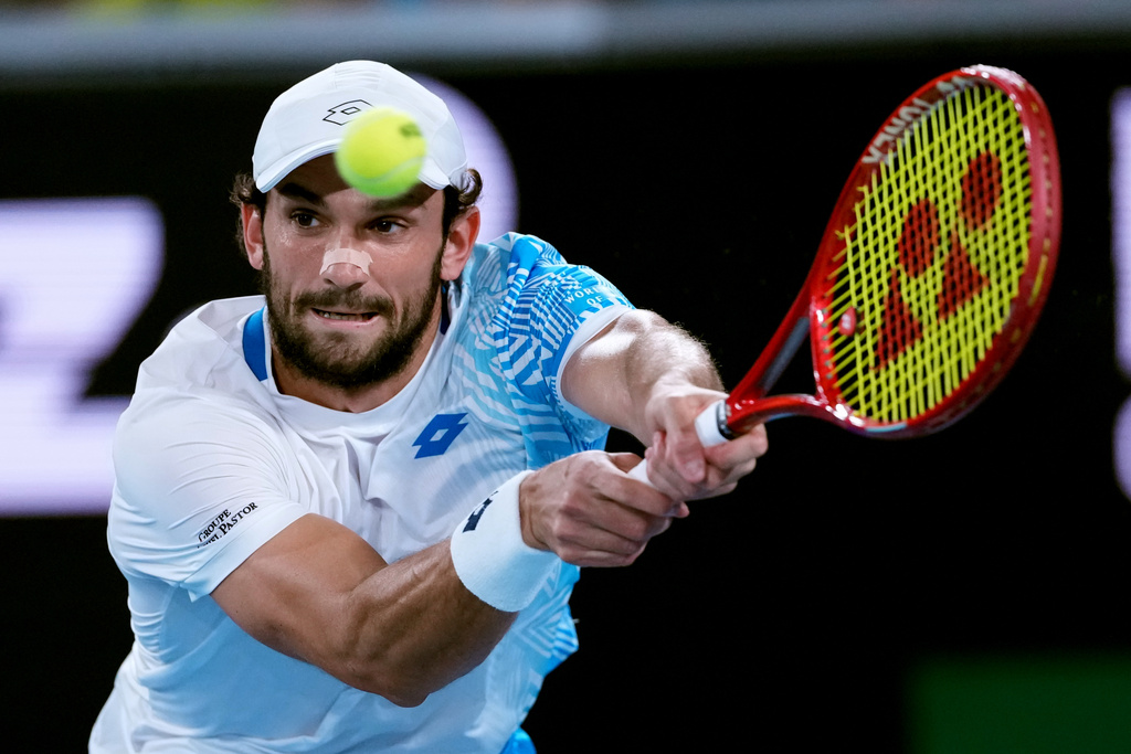 Valentin Vacherot hits a backhand at the French Open.