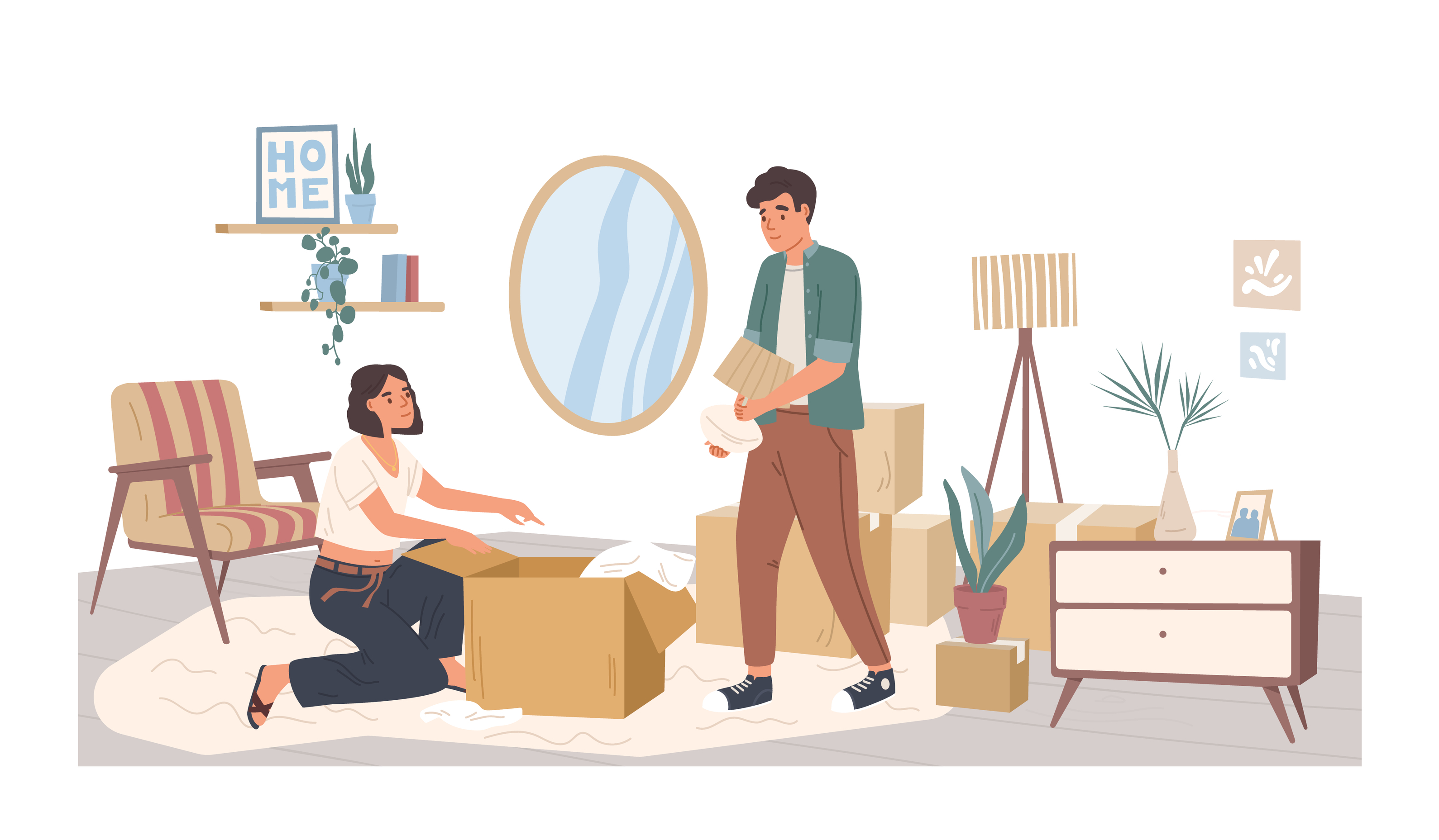 A couple staging their home to sell
