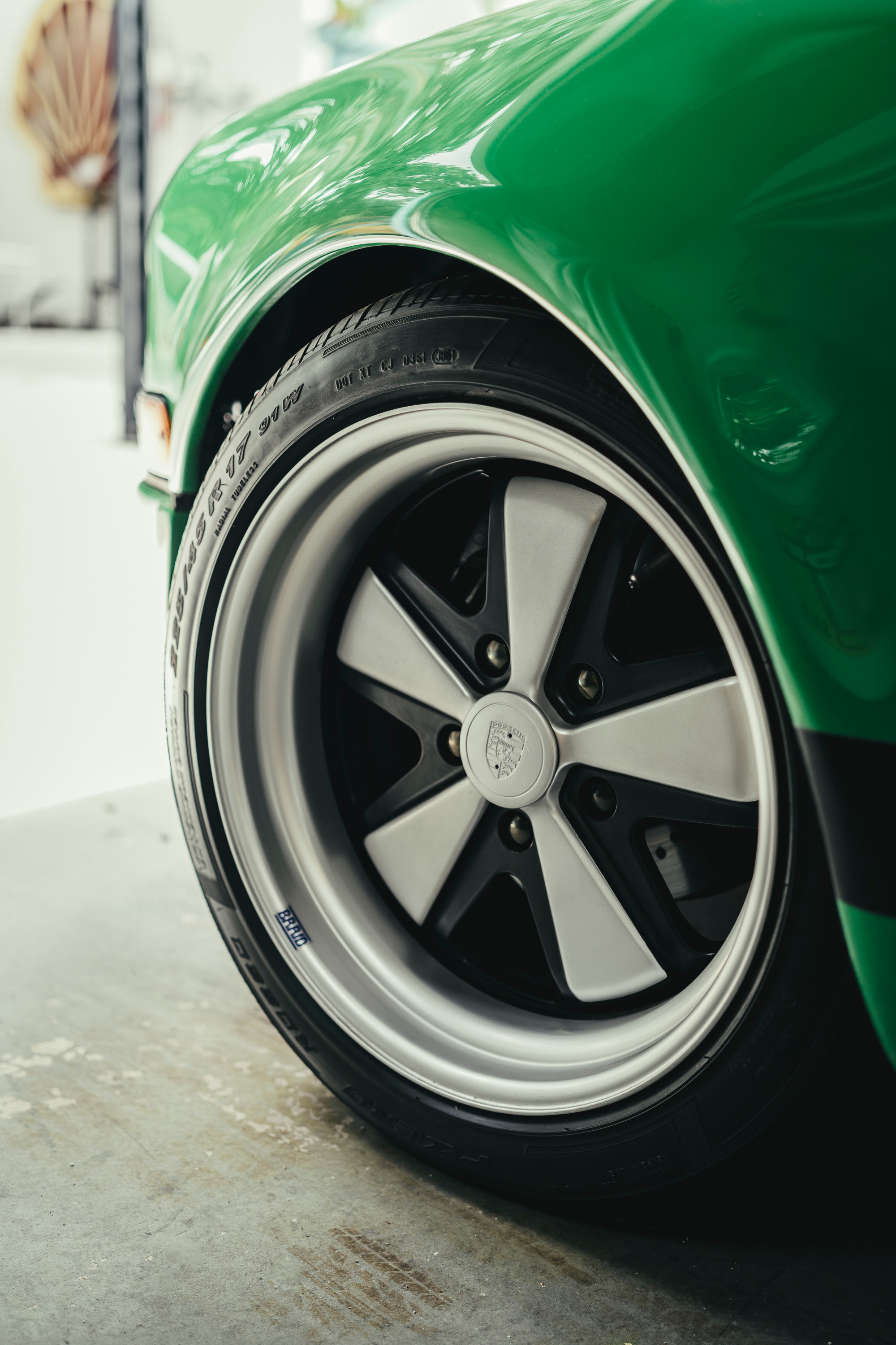 Green 911 Hotrod with Braid wheels at Wholesale California.