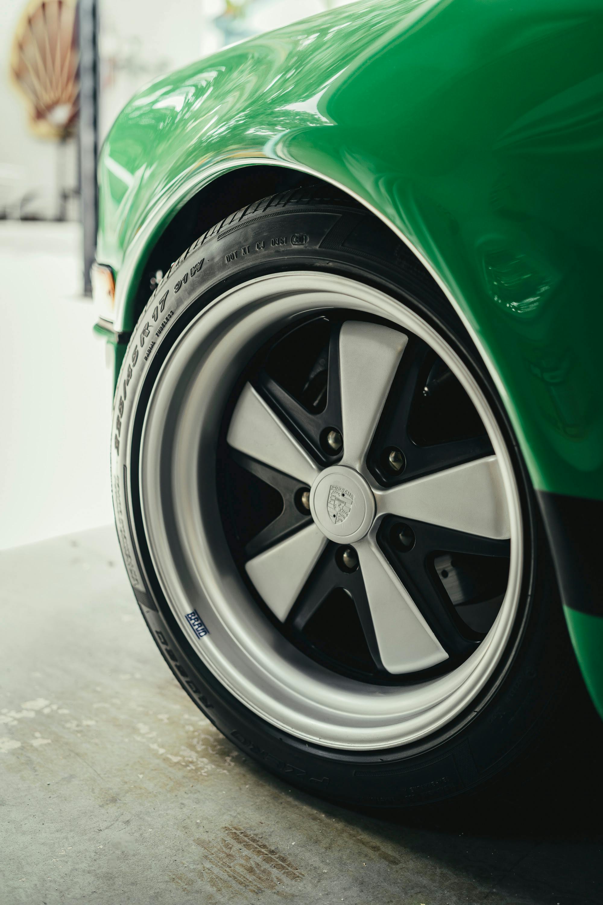 Green 911 Hotrod with Braid wheels at Wholesale California.