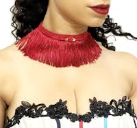 Red Fringe Necklace with Rose Flower and Rhinestones, Red Charm Choker Collar, Festival Jewelry Statement Necklace Gifts for Her USA