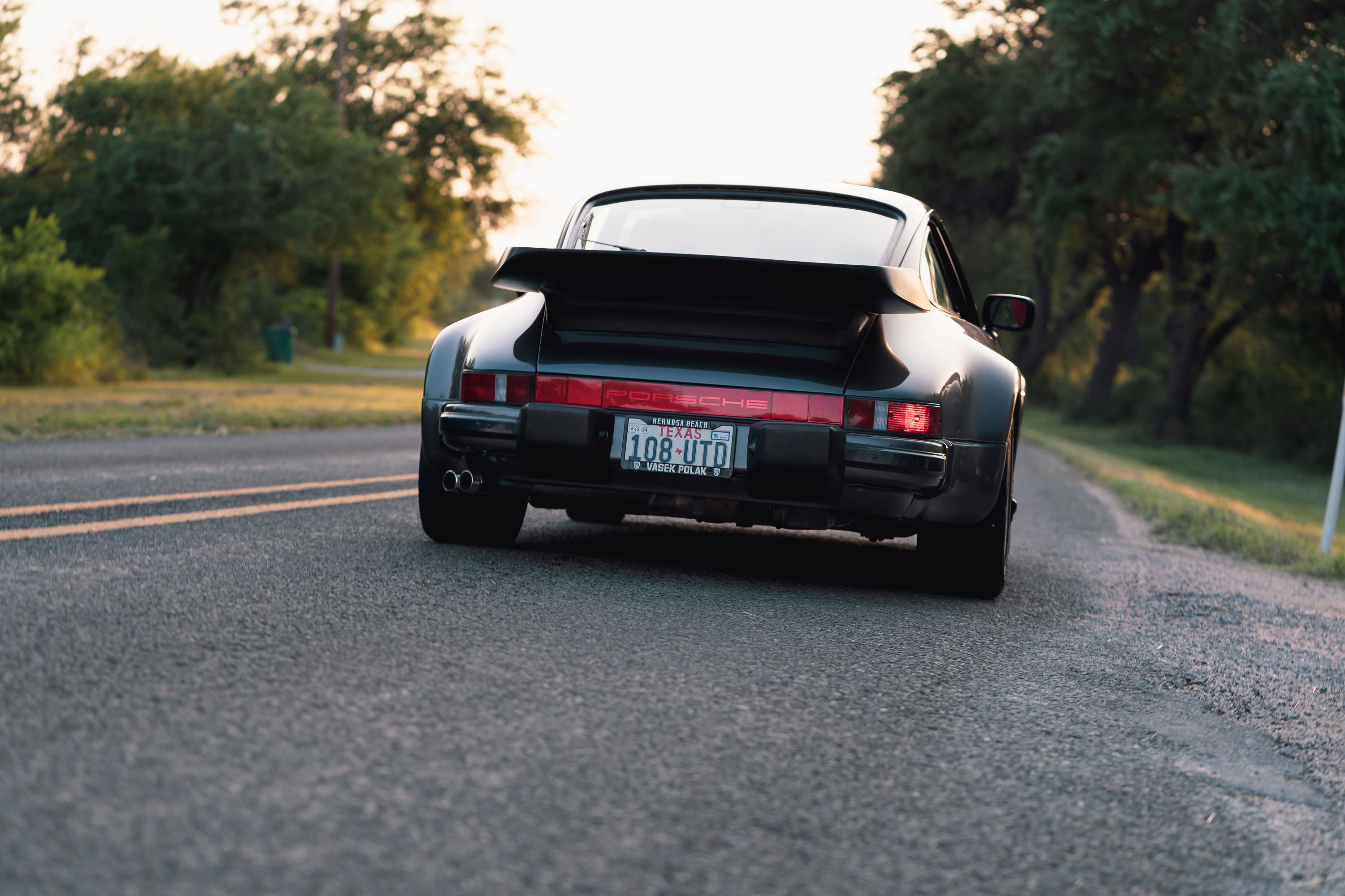 Driving a 930 Slantnose through Dripping Springs, TX.