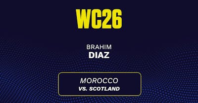 Brahim Diaz' predicted stats vs. Scotland, including anytime goal projection