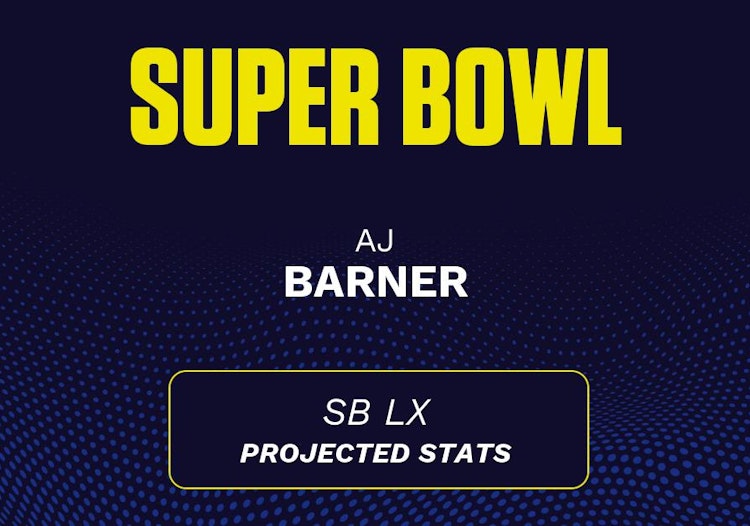 AJ Barner projected stats for the 2026 Super Bowl.