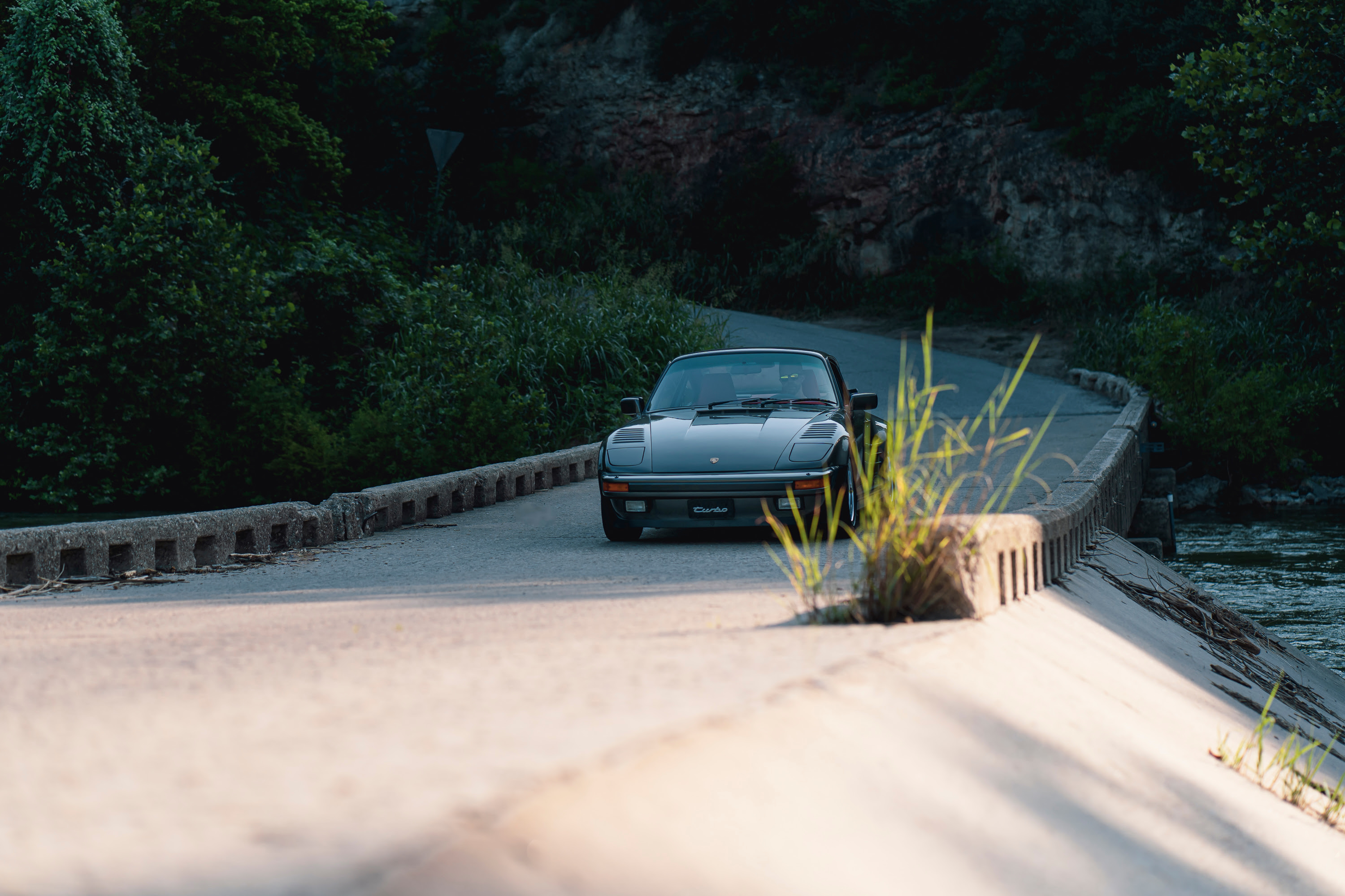 Driving a 930 Slantnose through Dripping Springs, TX.