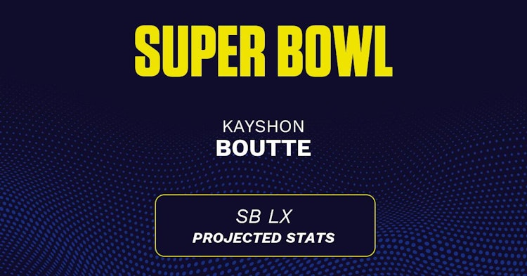 Kayshon Boutte projected stats for the 2026 Super Bowl.